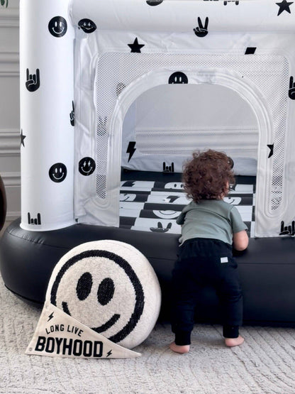 Magic Bounce House – Mini Cordless Indoor Bouncer (Monochrome Smiley)