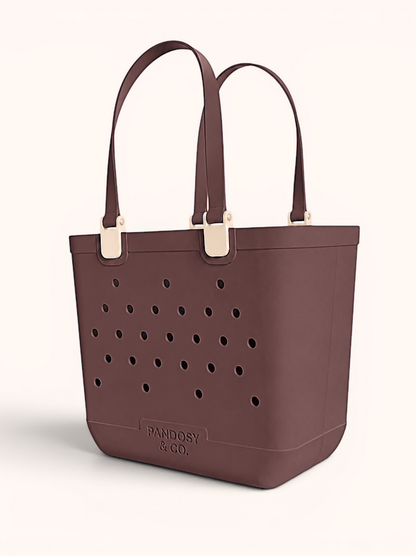 Haul-All Large Tote in Brown, angled view