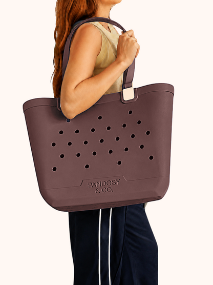 Haul-All Large Tote in Brown, carried